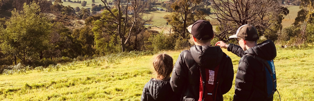 A photo of three children looking out across the Yarra Valley