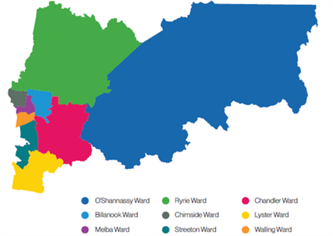 Image of a map of Yarra Ranges Council with different colours showing all the wards.png