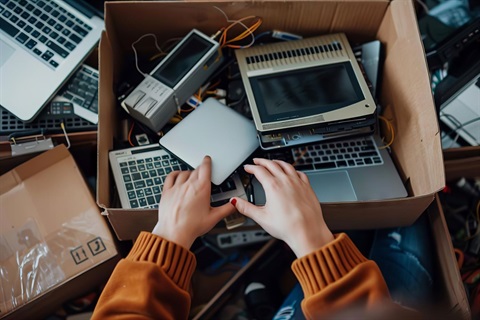 Person sorting through electronic waste