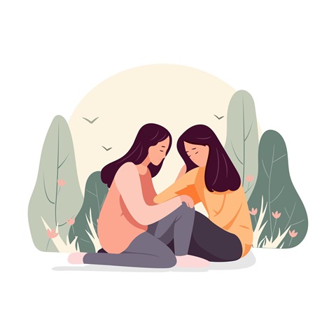 illustration of two women comforting each other