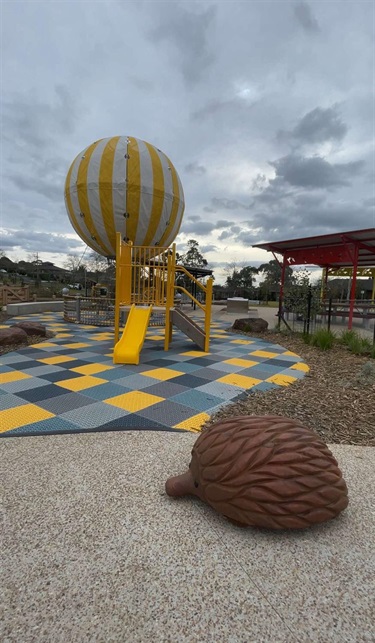 Echidna with yellow and white balloon