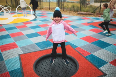 Trampoline with roundabout in background