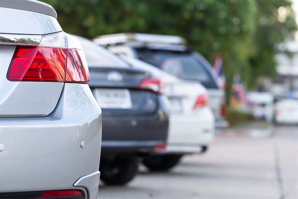 Cars diagonally parked