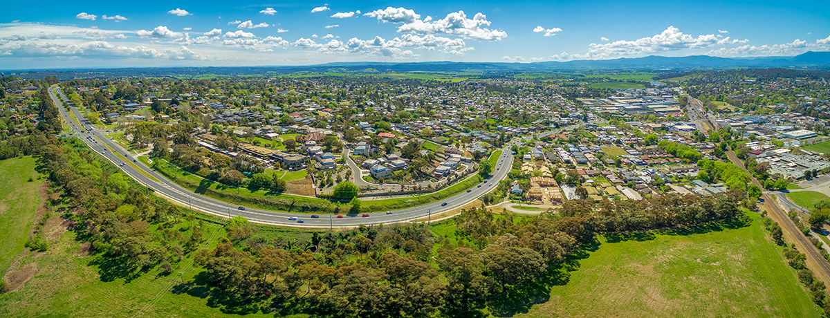 aerial image of Maroondah highway, Lilydale and the surrounding area