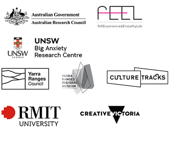  The Big Anxiety, Australian Research Council, Big Anxiety Research Centre (incl. UNSW Sydney) ,FEEL Lab , Yarra Ranges Regional Museum, Culture Tracks and RMIT logos